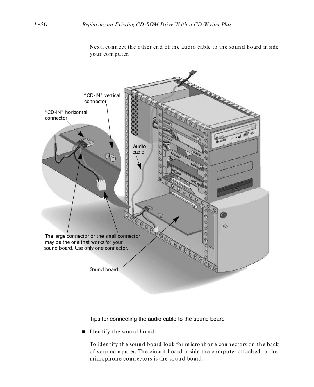 HP C4392-90100 manual Tips for connecting the audio cable to the sound board 