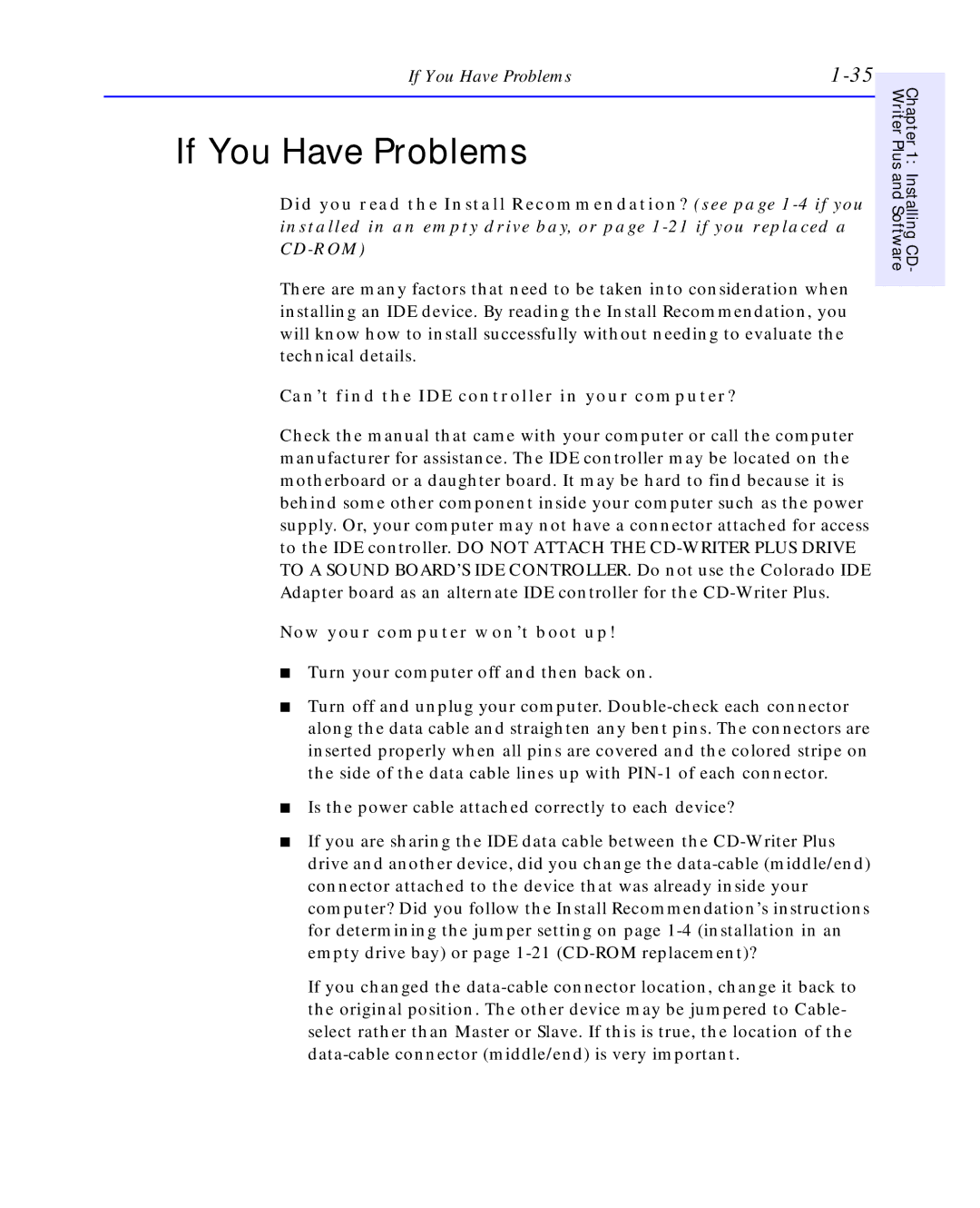 HP C4392-90100 If You Have Problems, Can’t find the IDE controller in your computer?, Now your computer won’t boot up 