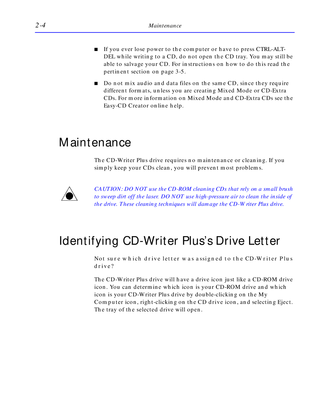 HP C4392-90100 manual Maintenance, Identifying CD-Writer Plus’s Drive Letter 