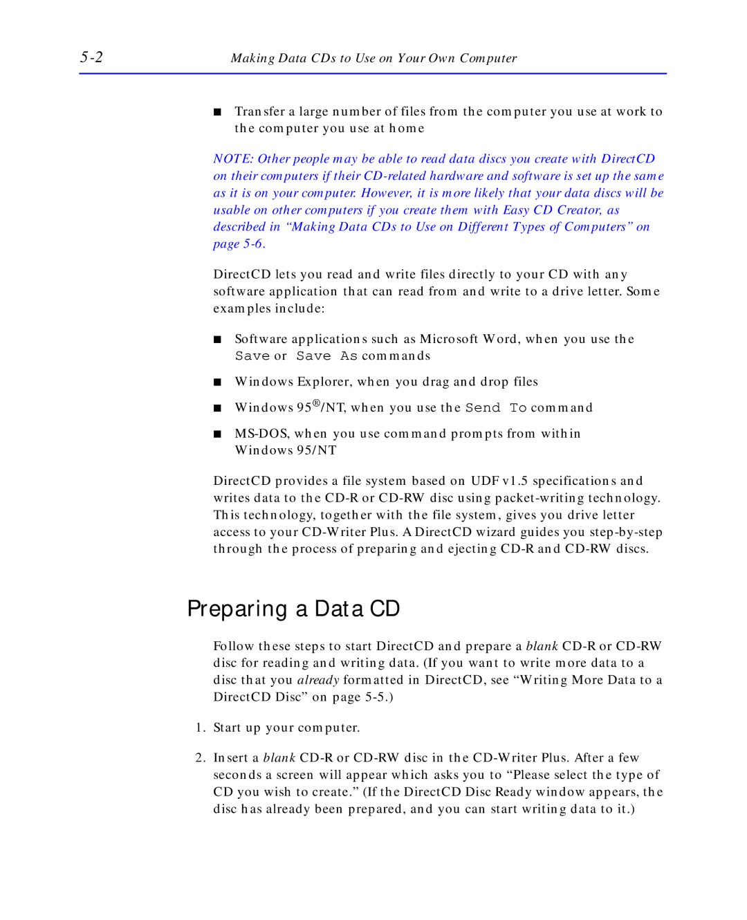 HP C4392-90100 manual Preparing a Data CD, Making Data CDs to Use on Your Own Computer 