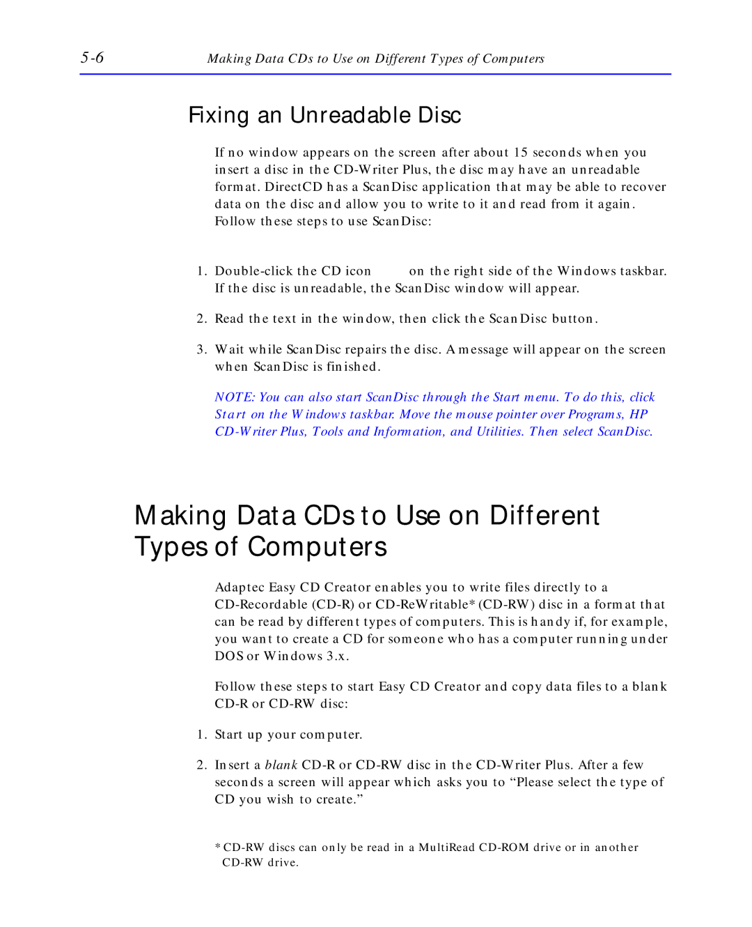 HP C4392-90100 manual Making Data CDs to Use on Different Types of Computers, Fixing an Unreadable Disc 