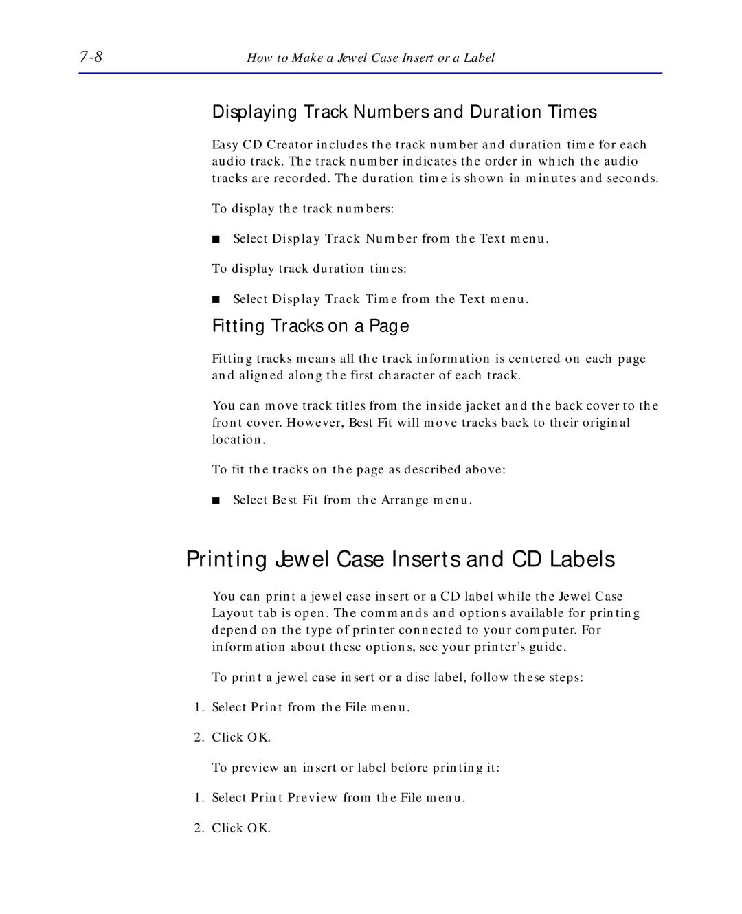 HP C4392-90100 manual Printing Jewel Case Inserts and CD Labels, Displaying Track Numbers and Duration Times 