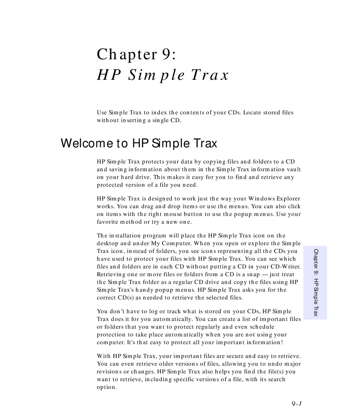 HP C4392-90100 manual Welcome to HP Simple Trax 