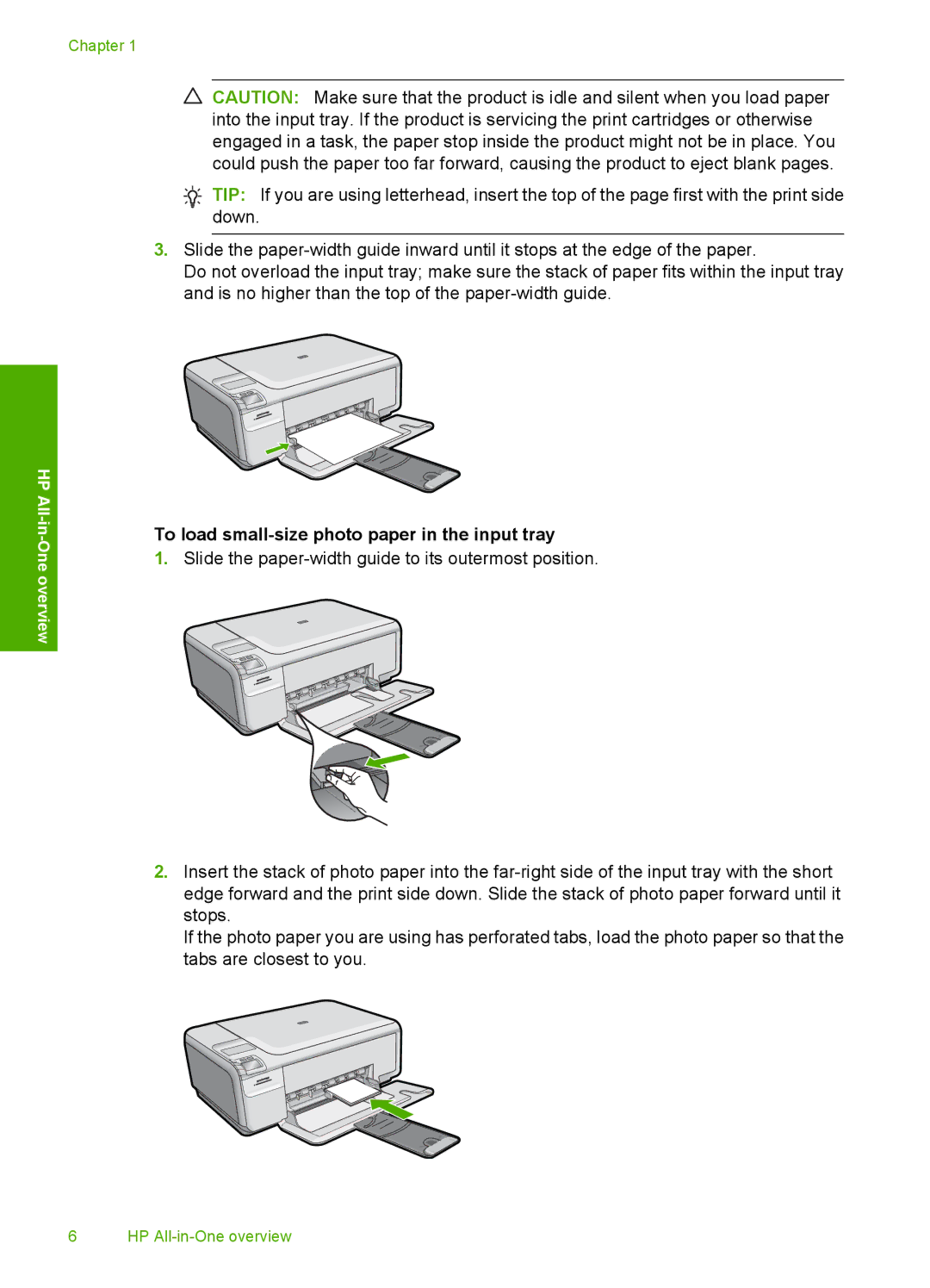 HP C4435, C4485, C4472, C4480, C4440 manual To load small-size photo paper in the input tray 