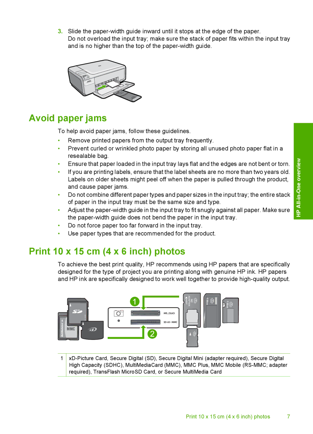 HP C4440, C4485, C4472, C4480, C4435 manual Avoid paper jams, Print 10 x 15 cm 4 x 6 inch photos 