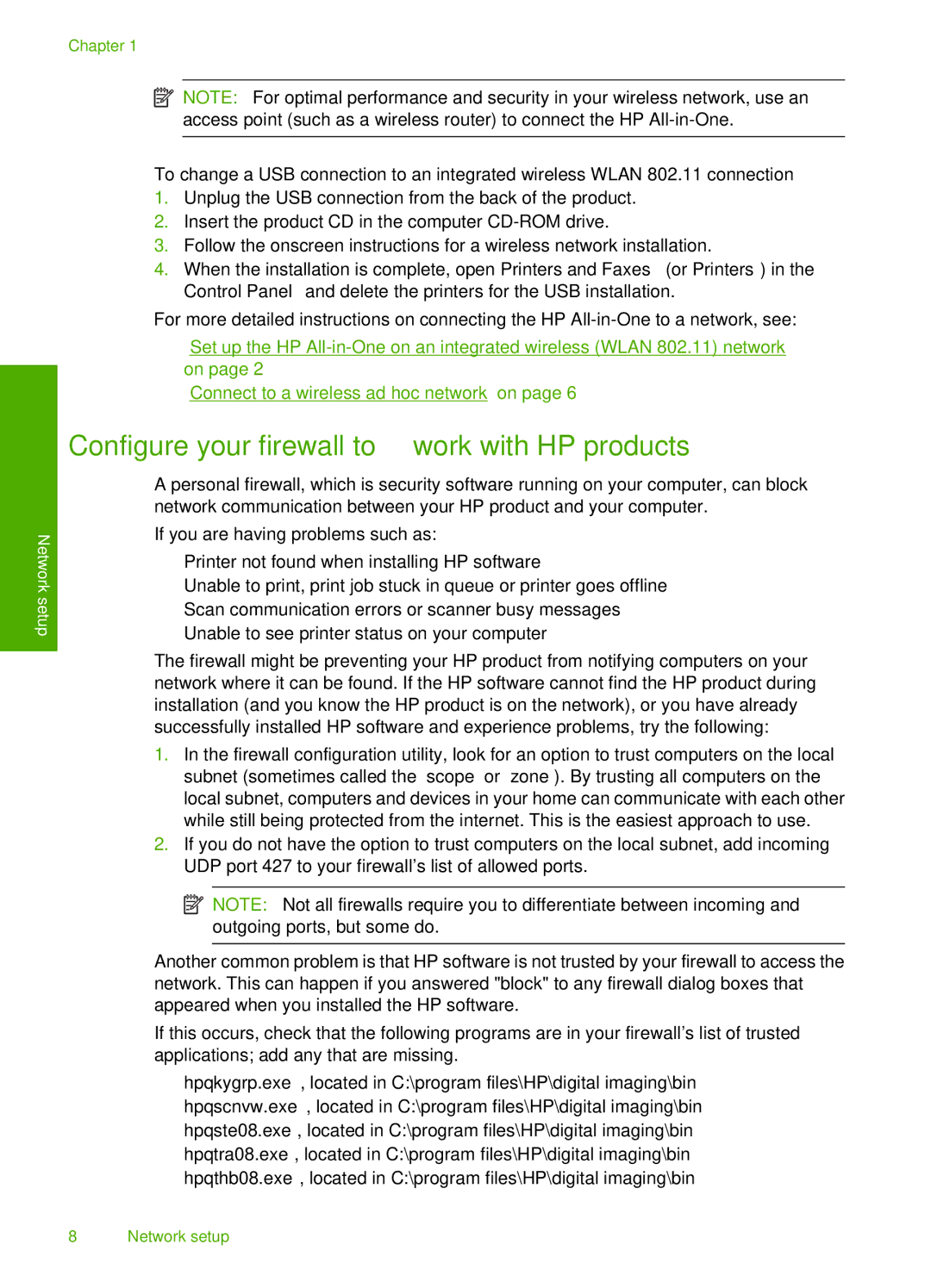 HP C4500 manual Configure your firewall to work with HP products 