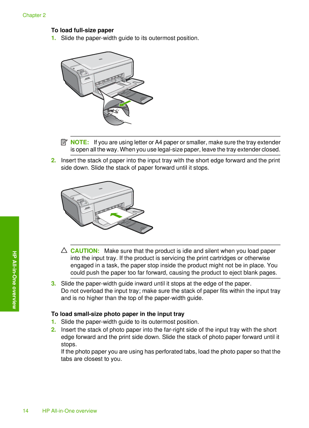 HP C4500 manual To load full-size paper, To load small-size photo paper in the input tray 