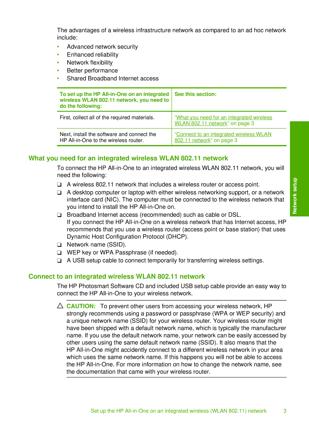 HP C4500 manual What you need for an integrated wireless Wlan 802.11 network 