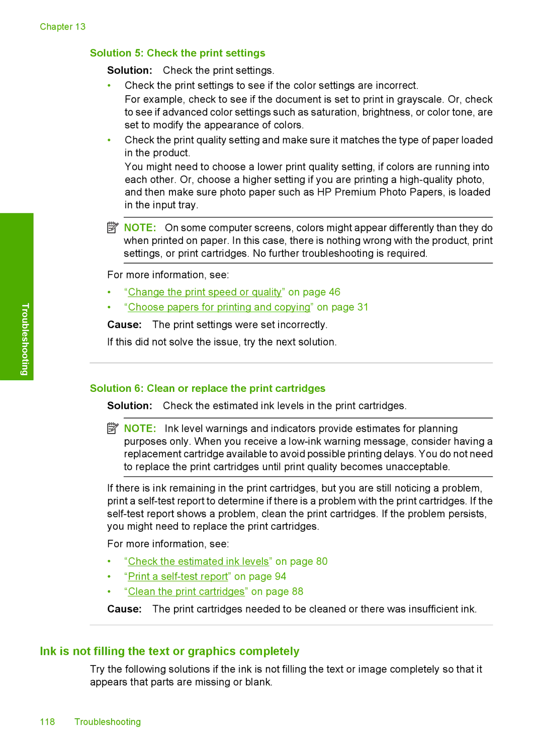 HP C4599, C4580 manual Ink is not filling the text or graphics completely, Solution 5 Check the print settings 