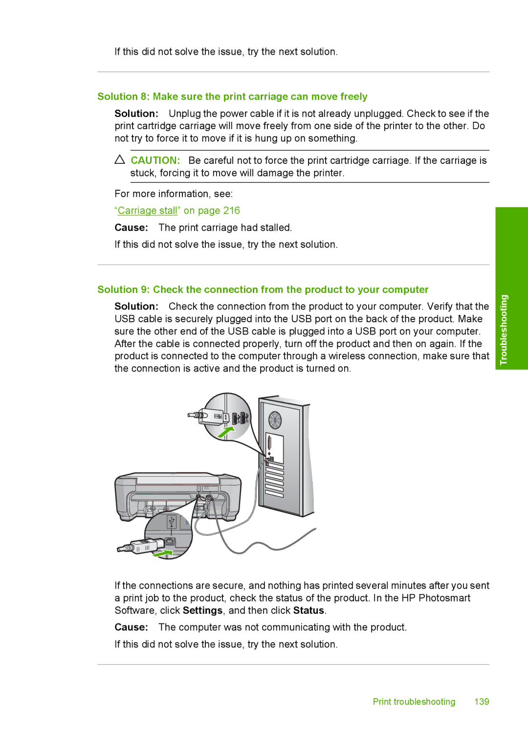 HP C4580, C4599 manual Print troubleshooting 139 