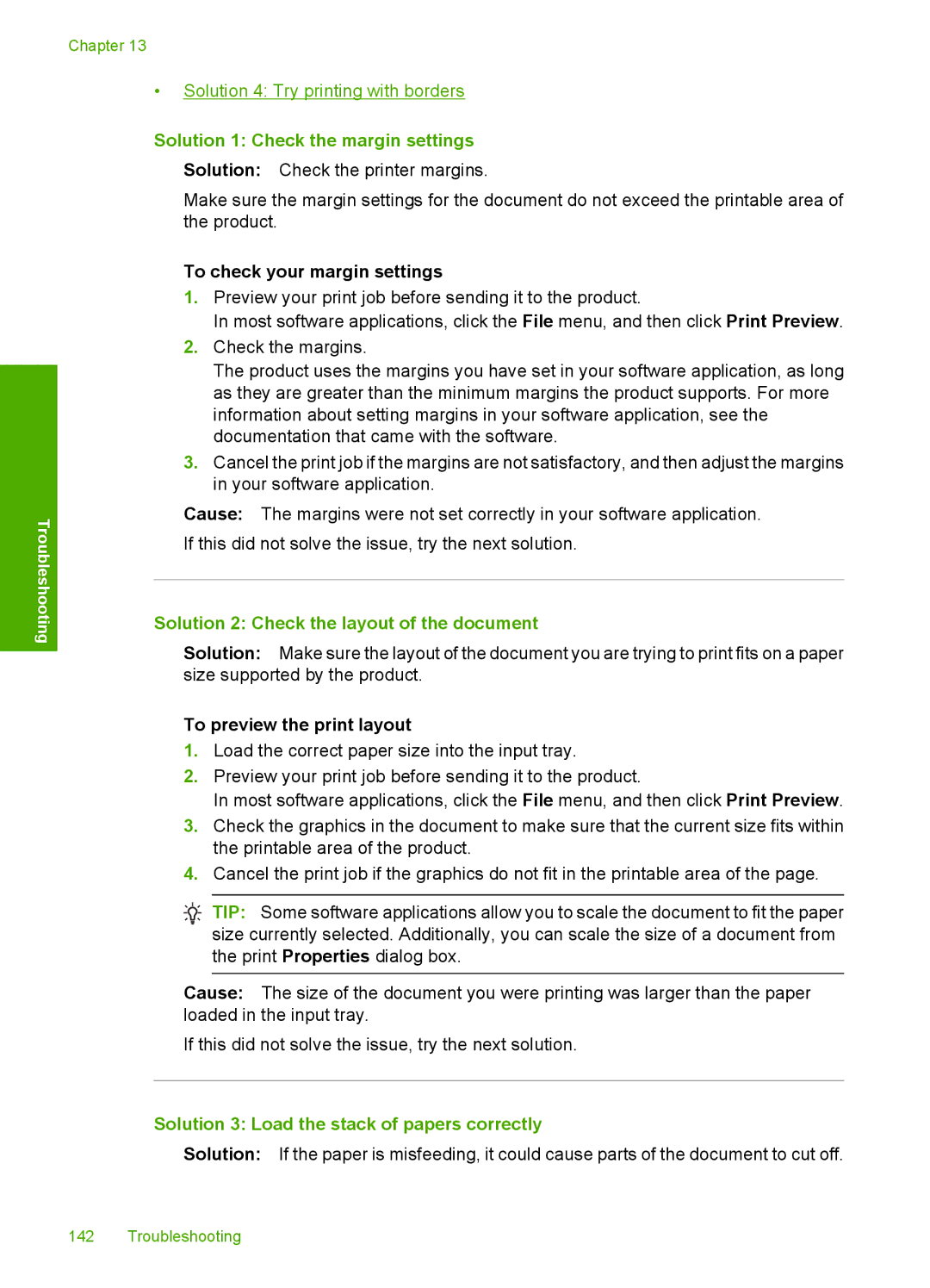 HP C4599 Solution 1 Check the margin settings, Solution 2 Check the layout of the document, To preview the print layout 