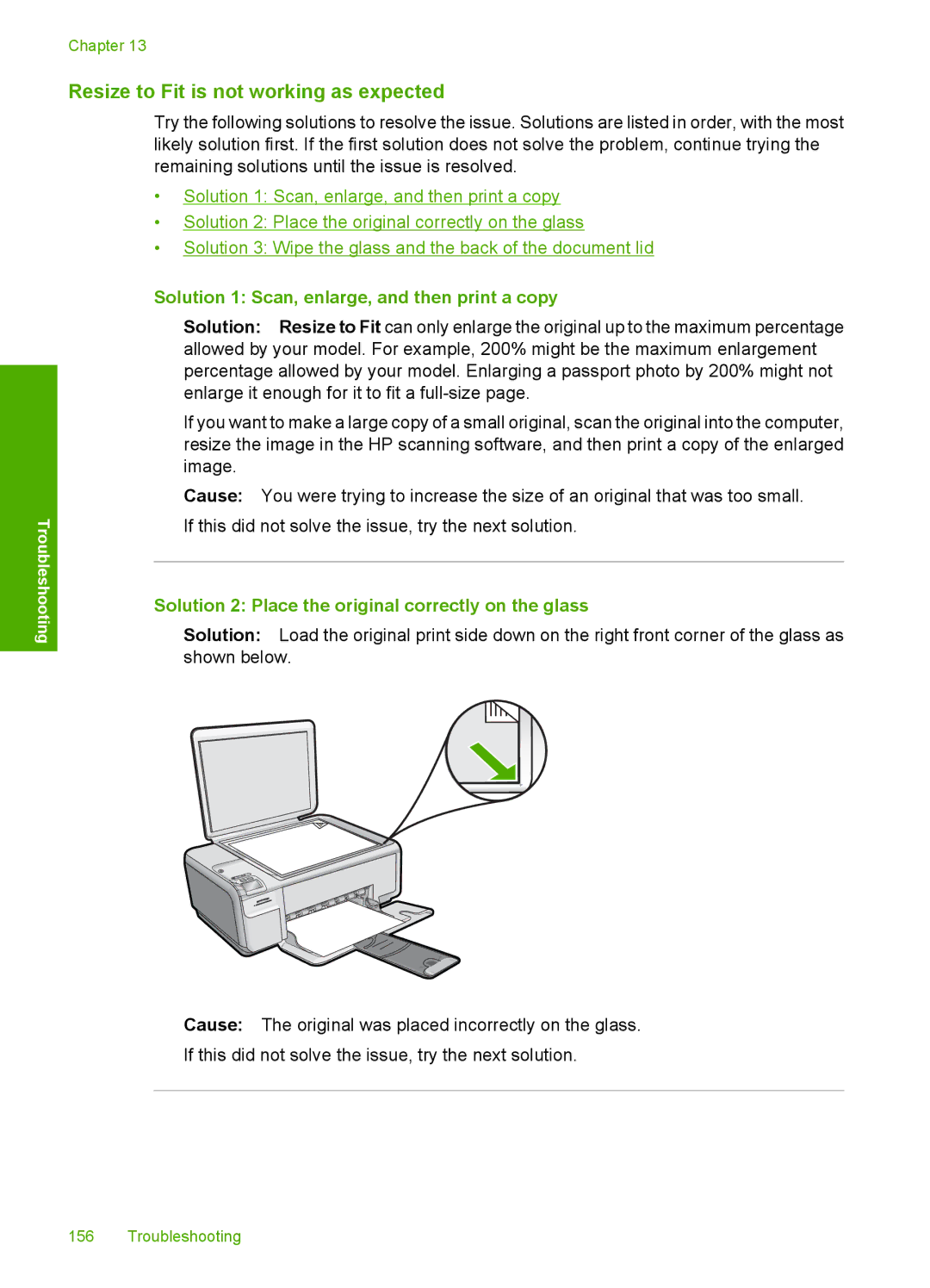 HP C4599, C4580 manual Resize to Fit is not working as expected, Solution 1 Scan, enlarge, and then print a copy 