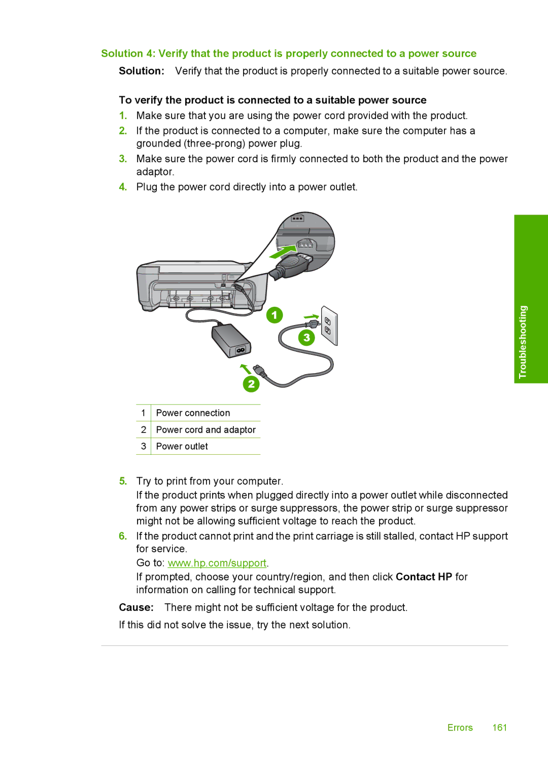 HP C4580, C4599 manual Power connection Power cord and adaptor Power outlet 