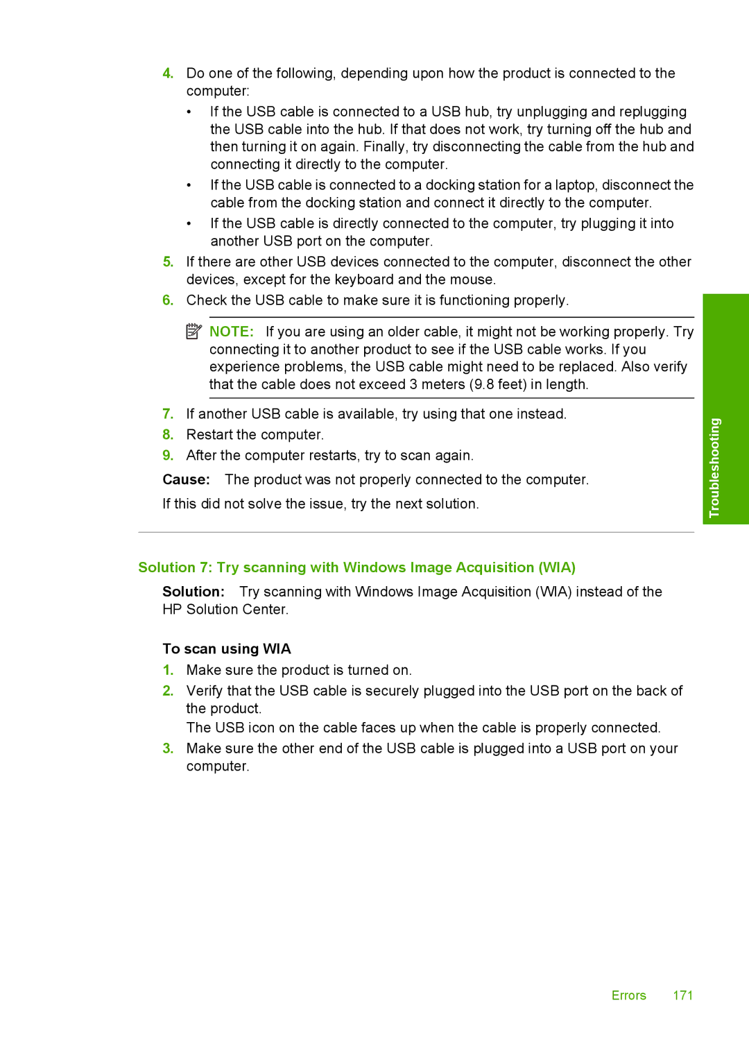 HP C4580, C4599 manual Solution 7 Try scanning with Windows Image Acquisition WIA, To scan using WIA 