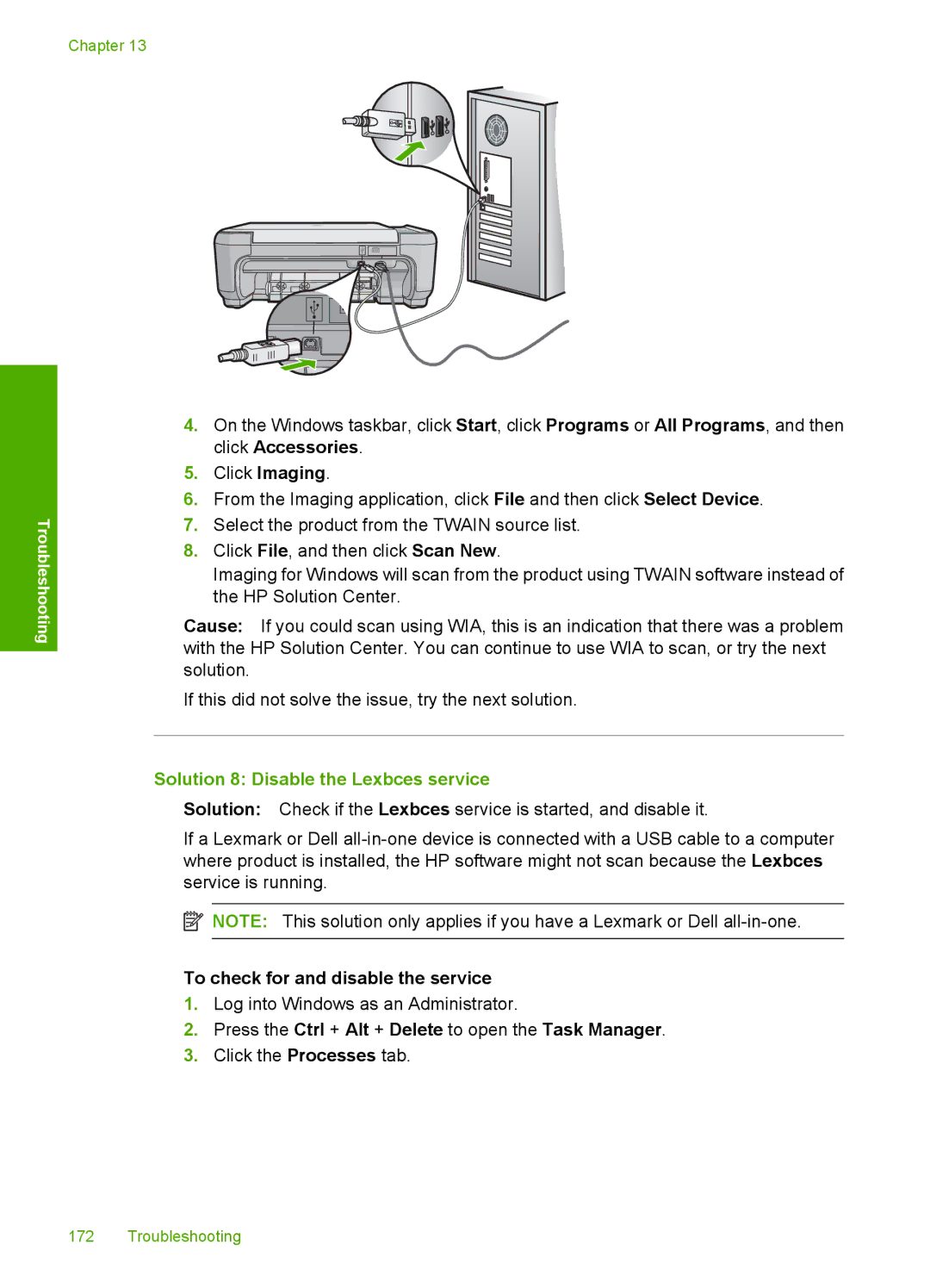 HP C4599, C4580 manual Solution 8 Disable the Lexbces service, To check for and disable the service 