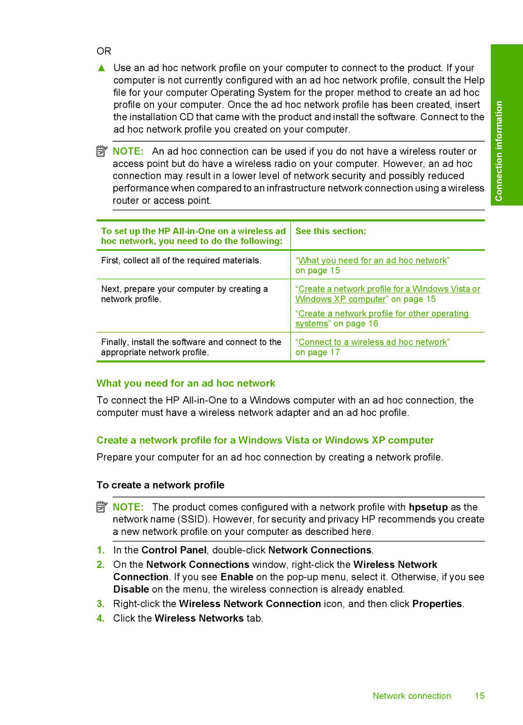 HP C4580, C4599 manual What you need for an ad hoc network, Click the Wireless Networks tab 