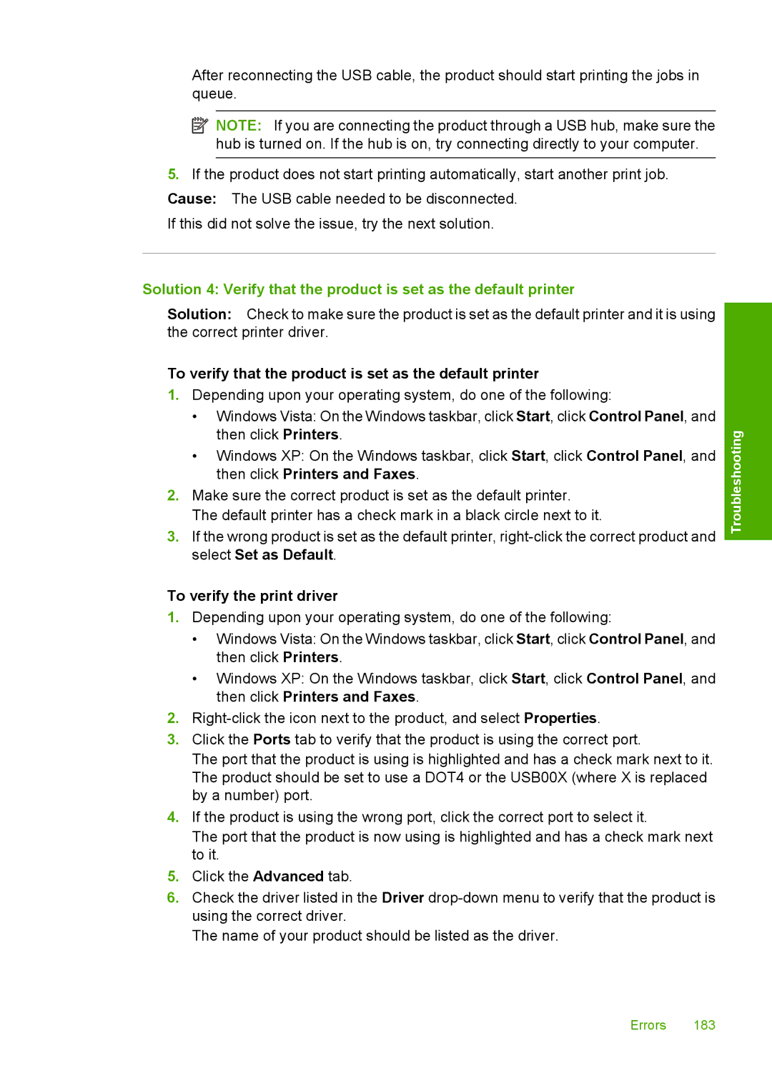 HP C4580, C4599 manual To verify that the product is set as the default printer, To verify the print driver 