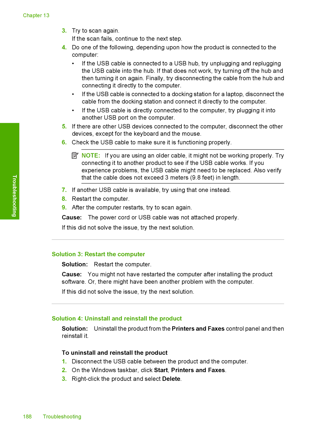 HP C4599, C4580 manual Solution 3 Restart the computer, Solution 4 Uninstall and reinstall the product 