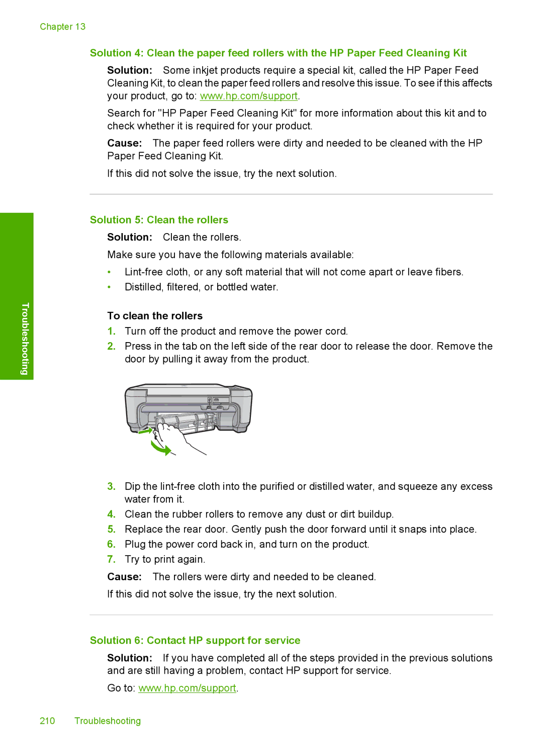 HP C4599, C4580 manual Solution 5 Clean the rollers, To clean the rollers 