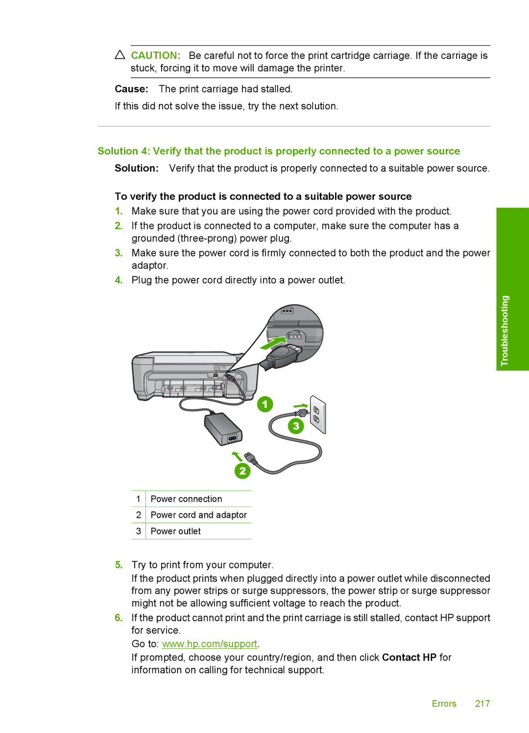 HP C4580, C4599 manual Power connection Power cord and adaptor Power outlet 