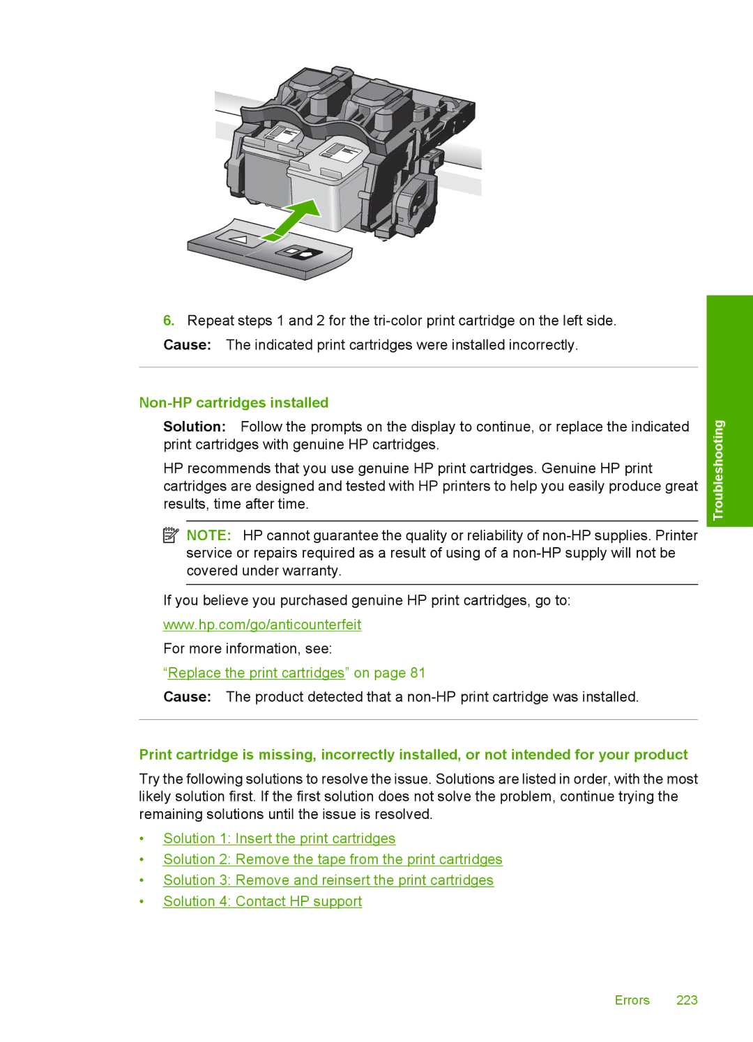 HP C4580, C4599 manual Non-HP cartridges installed 