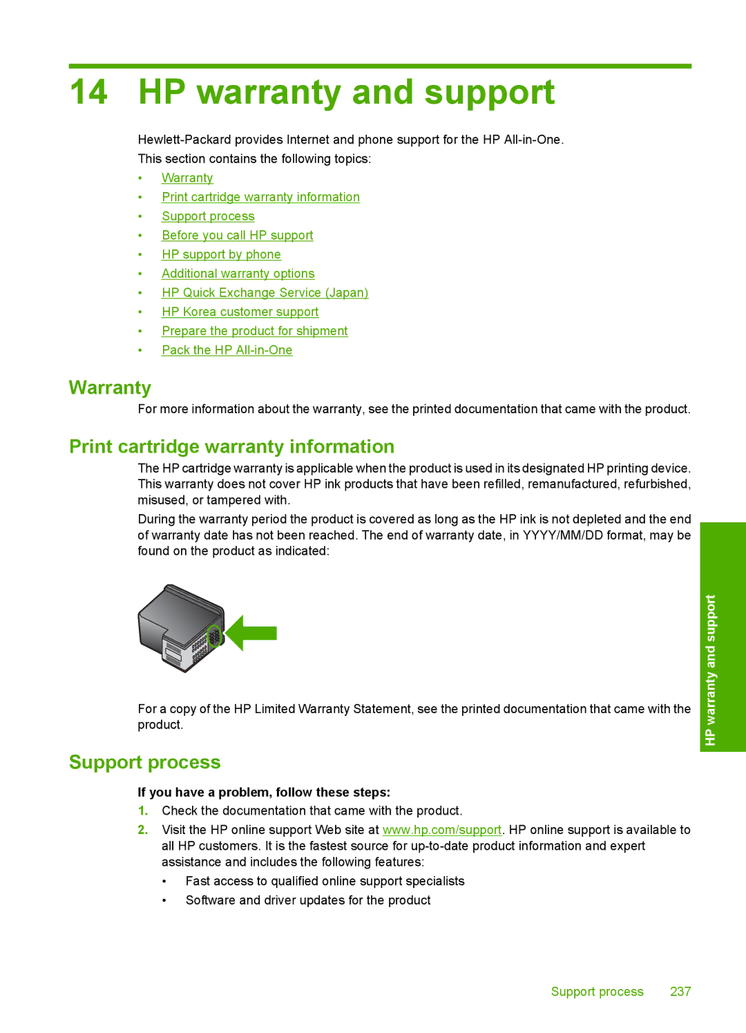 HP C4580, C4599 manual HP warranty and support, Warranty 