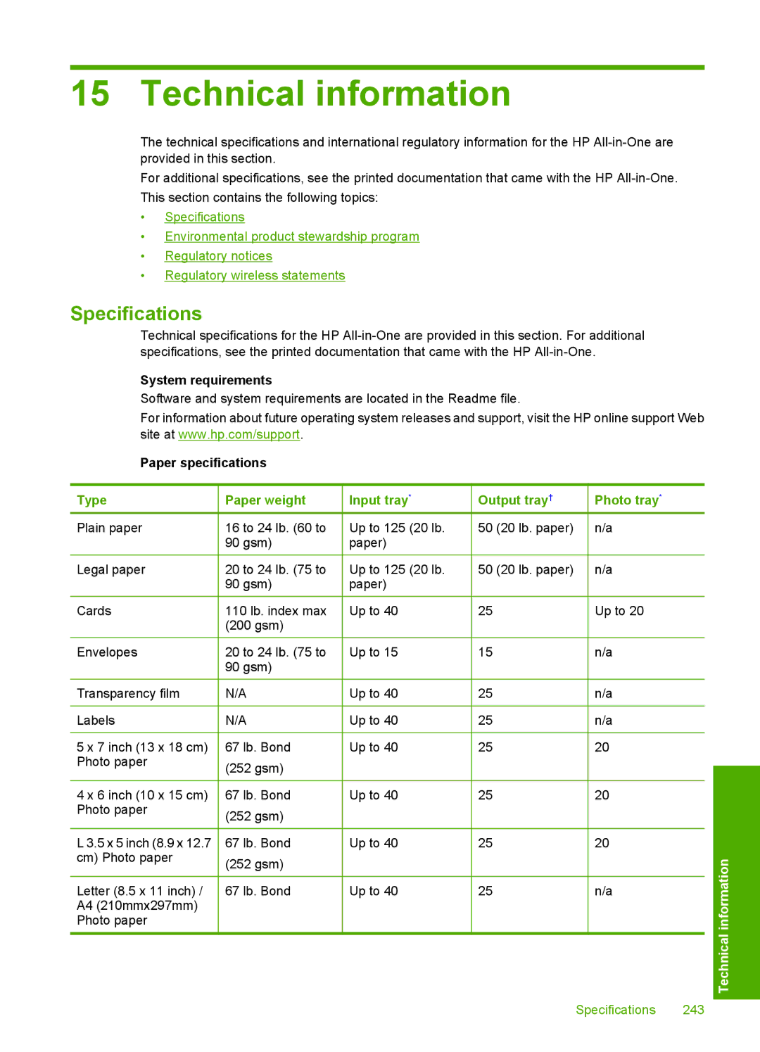 HP C4580, C4599 manual Technical information, Specifications 