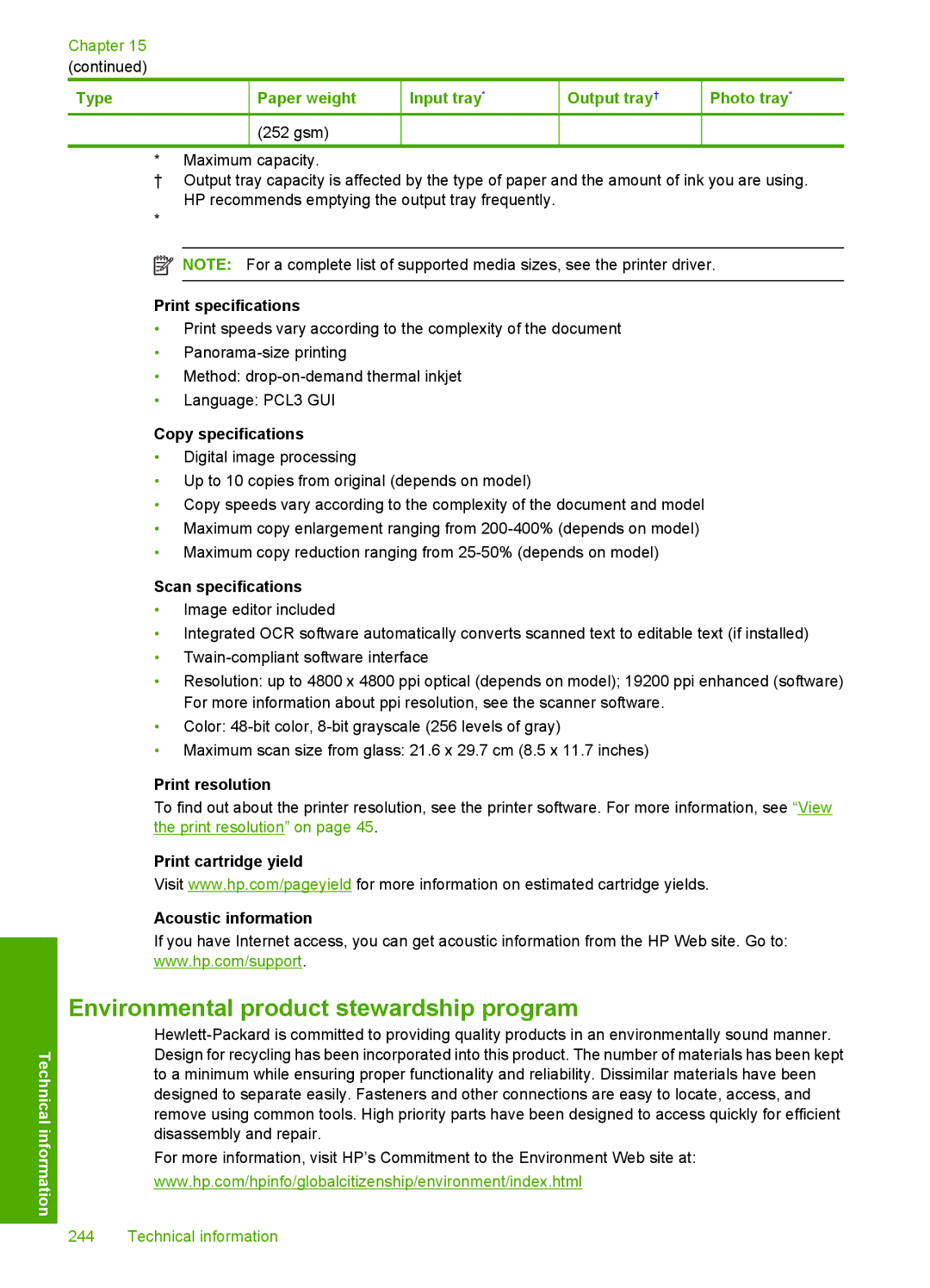 HP C4599, C4580 manual Environmental product stewardship program 