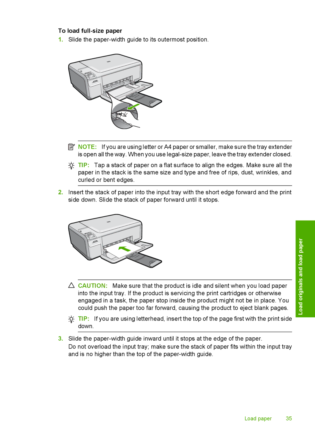 HP C4580, C4599 manual To load full-size paper 