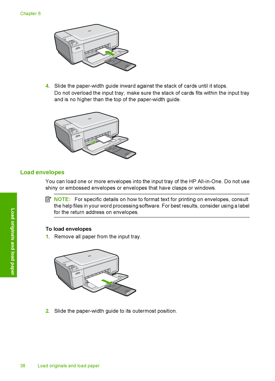 HP C4599, C4580 manual Load envelopes, To load envelopes 