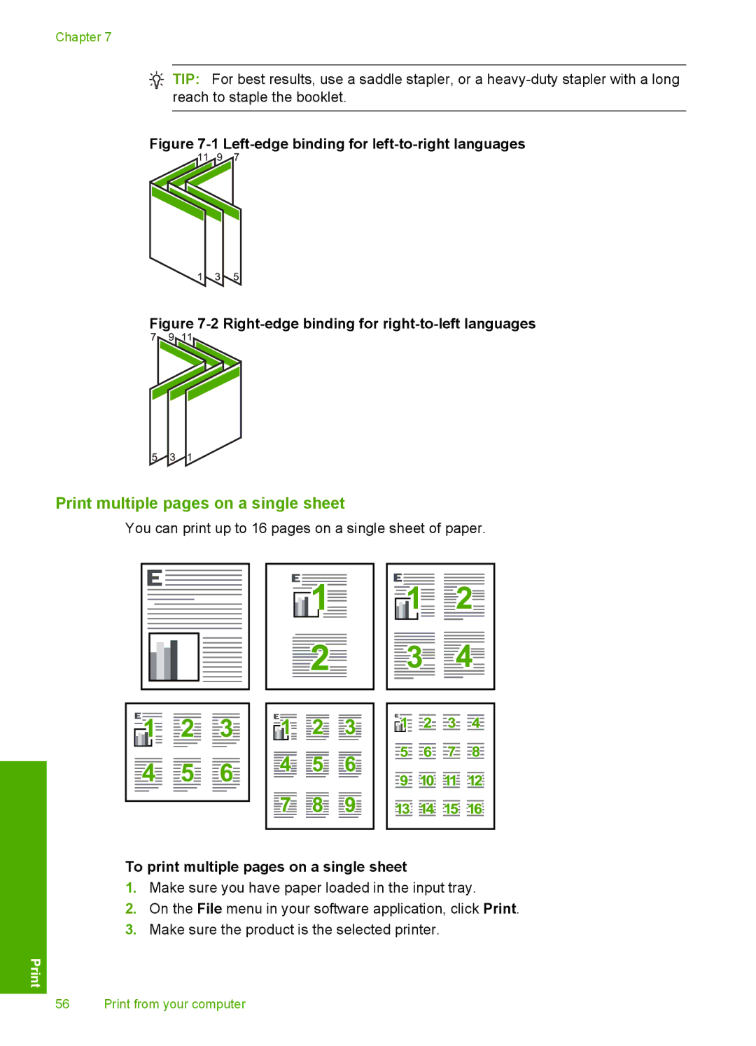 HP C4599, C4580 manual Print multiple pages on a single sheet, To print multiple pages on a single sheet 