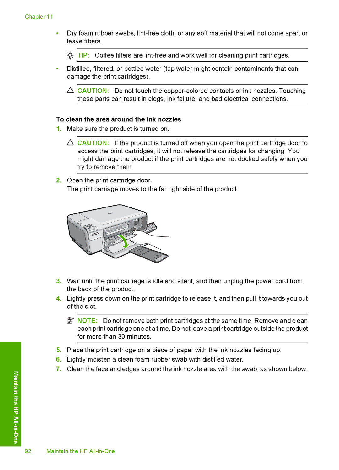 HP C4599, C4580 manual To clean the area around the ink nozzles 