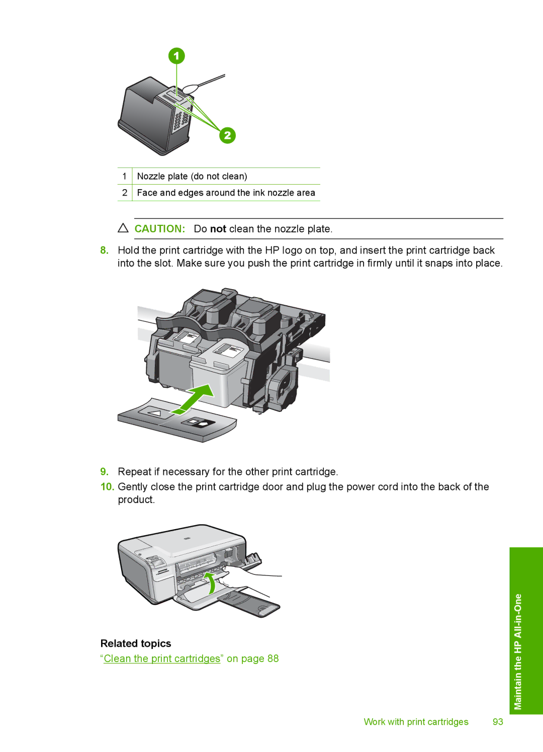 HP C4580, C4599 manual Clean the print cartridges on 