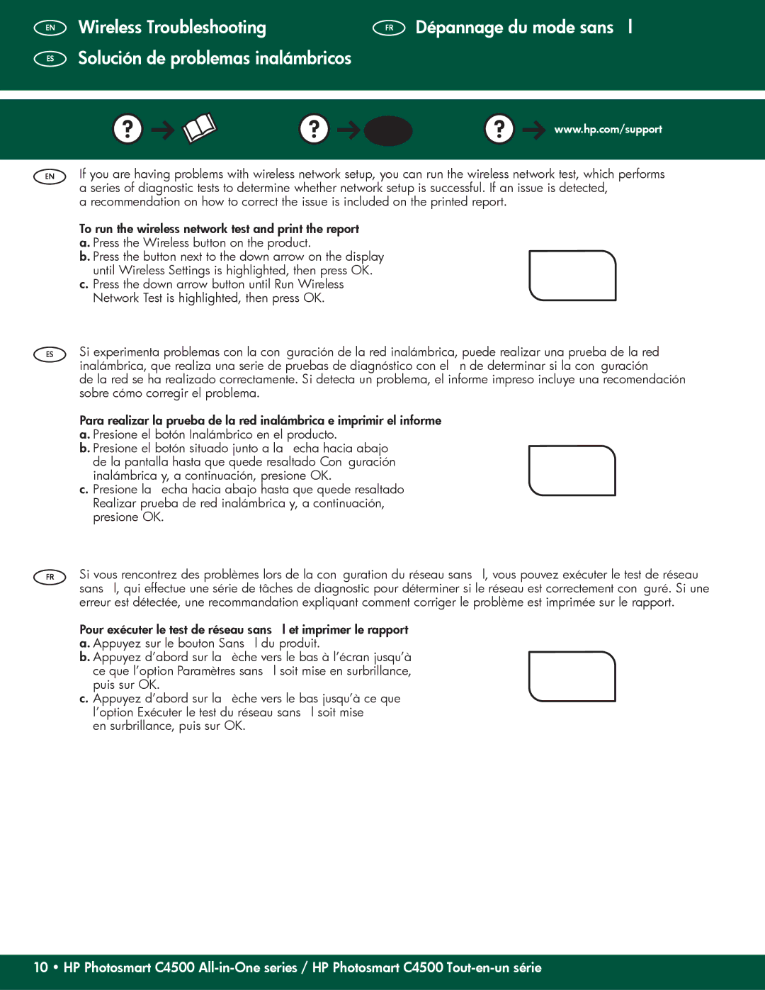 HP C4580, C4599 manual Wireless Troubleshooting 