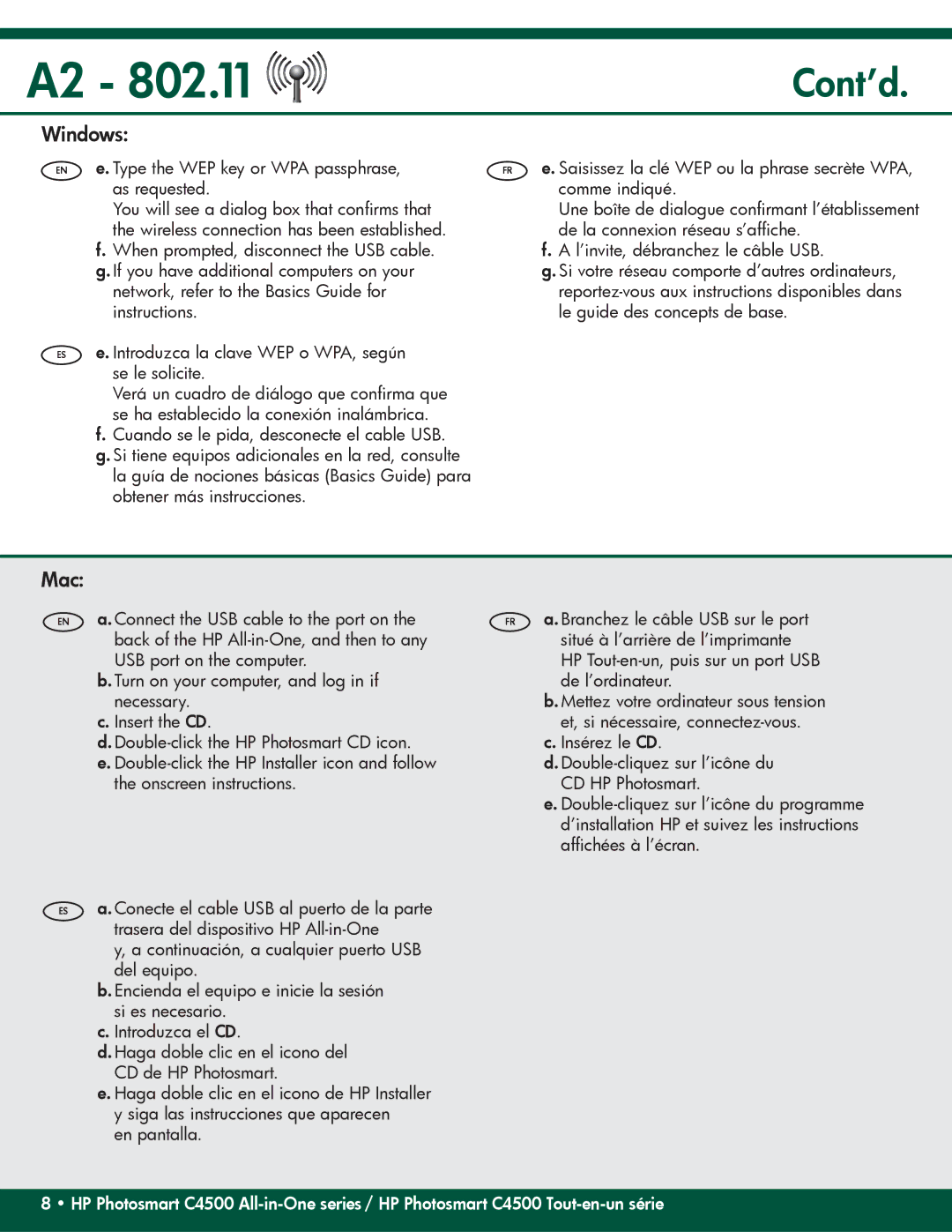 HP C4580, C4599 manual Cont’d, Mac 