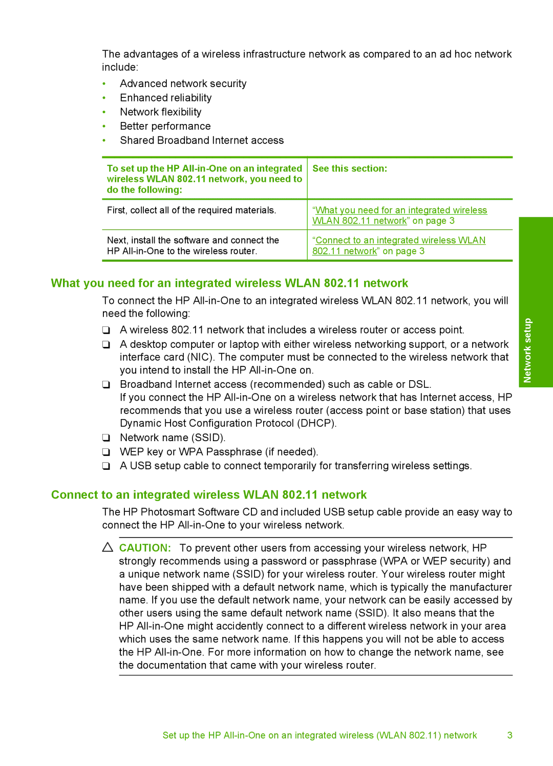 HP C4599, C4580 manual What you need for an integrated wireless Wlan 802.11 network 