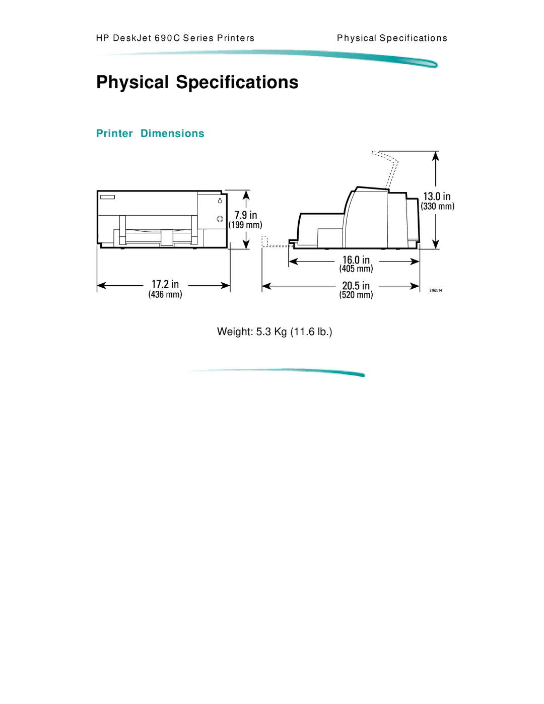 HP C4562A, C4591A manual Physical Specifications, Printer Dimensions 