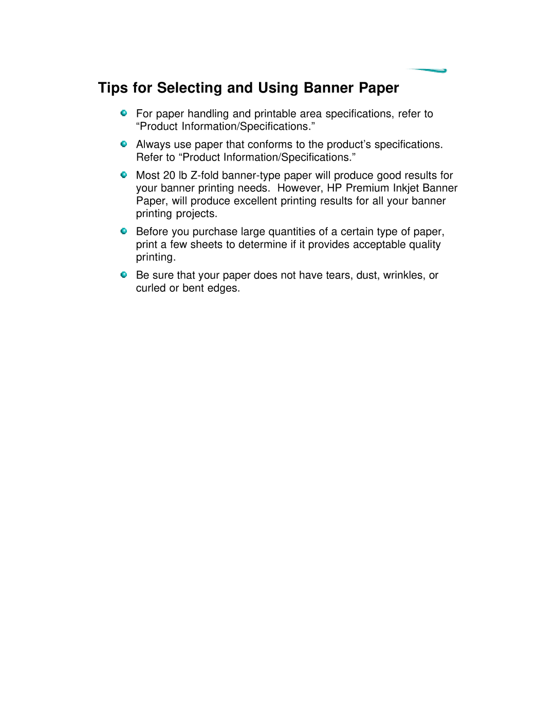 HP C4591A, C4562A manual Tips for Selecting and Using Banner Paper 