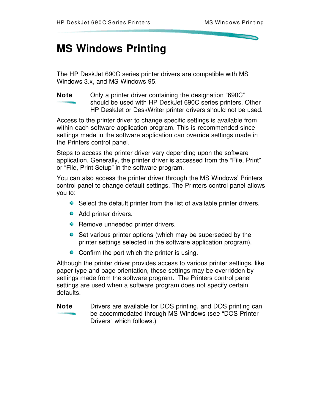 HP C4562A, C4591A manual MS Windows Printing 