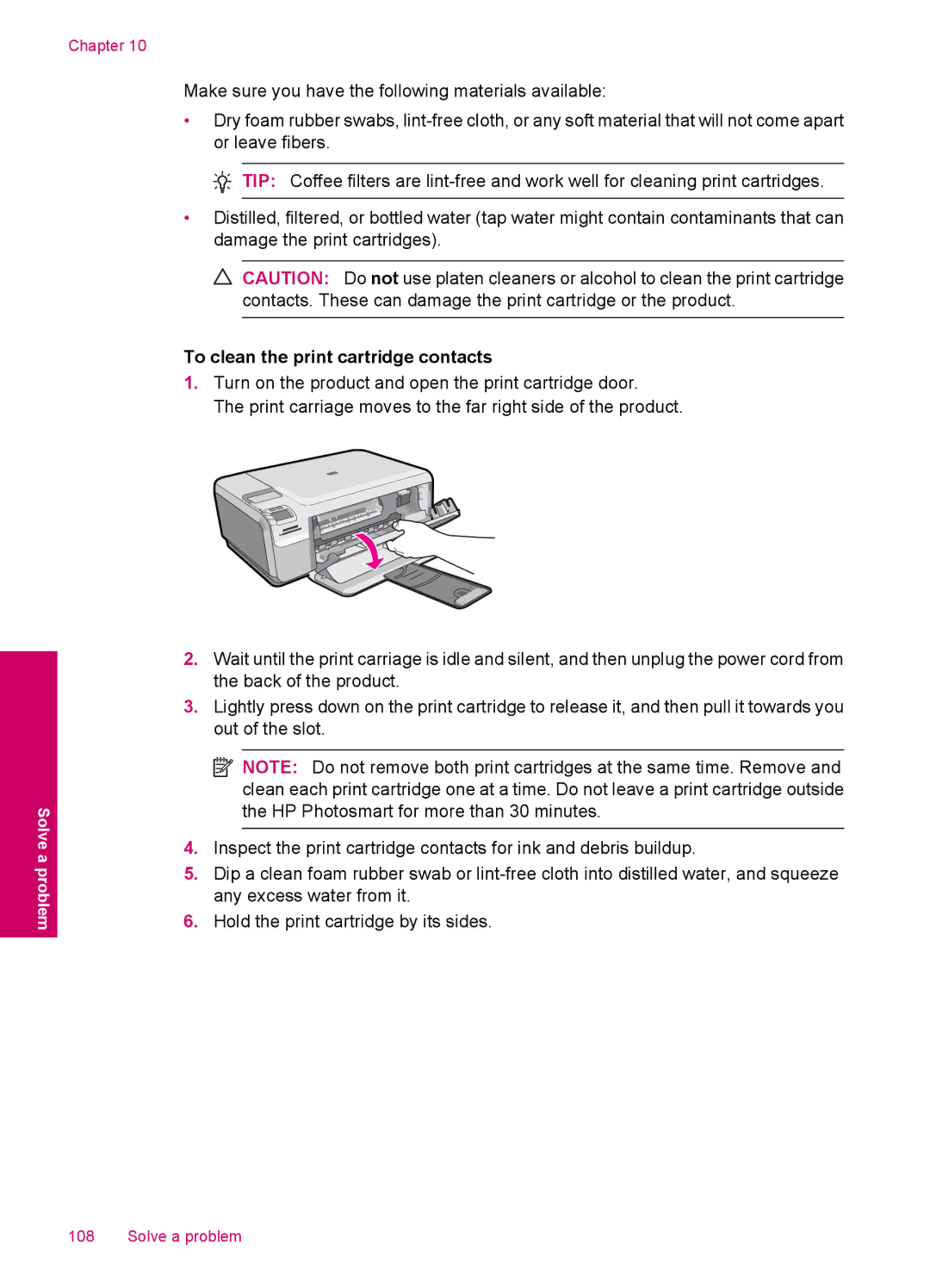 HP C4600, C4680 manual To clean the print cartridge contacts 