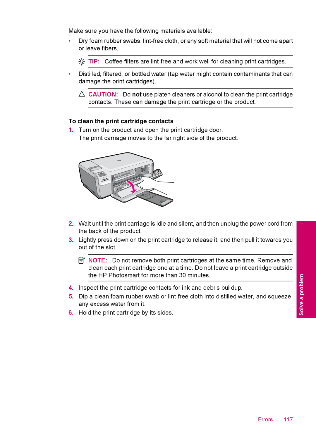 HP C4680, C4600 manual To clean the print cartridge contacts 