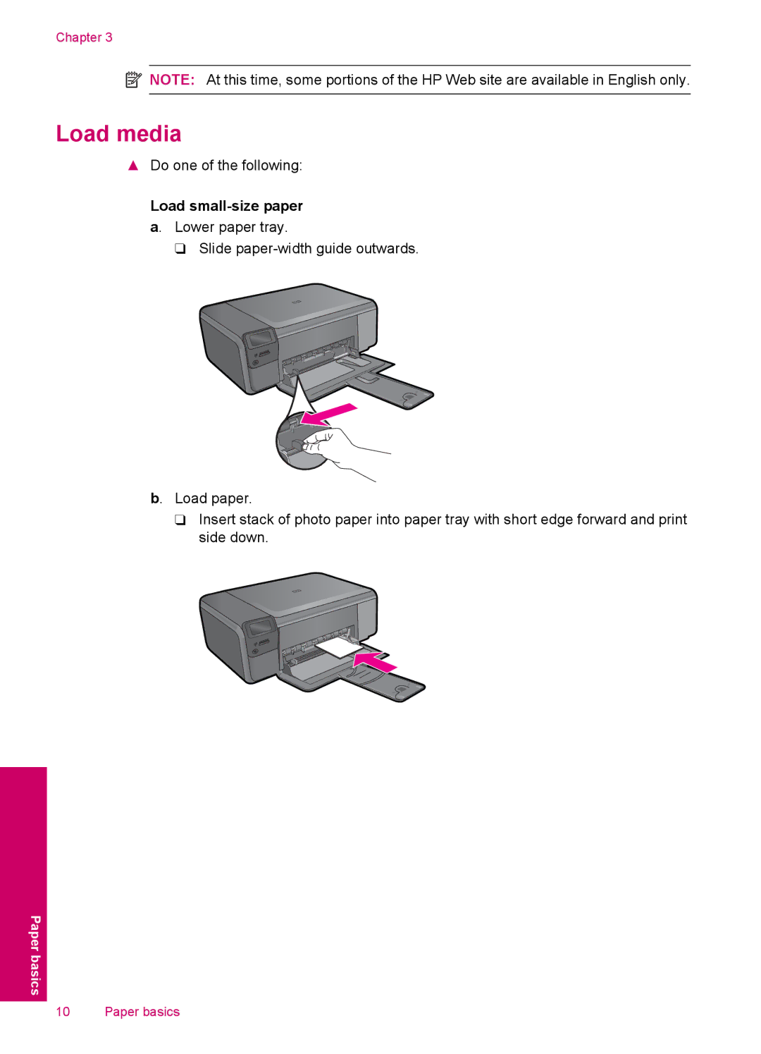 HP C4600, C4680 manual Load media, Load small-size paper a. Lower paper tray 