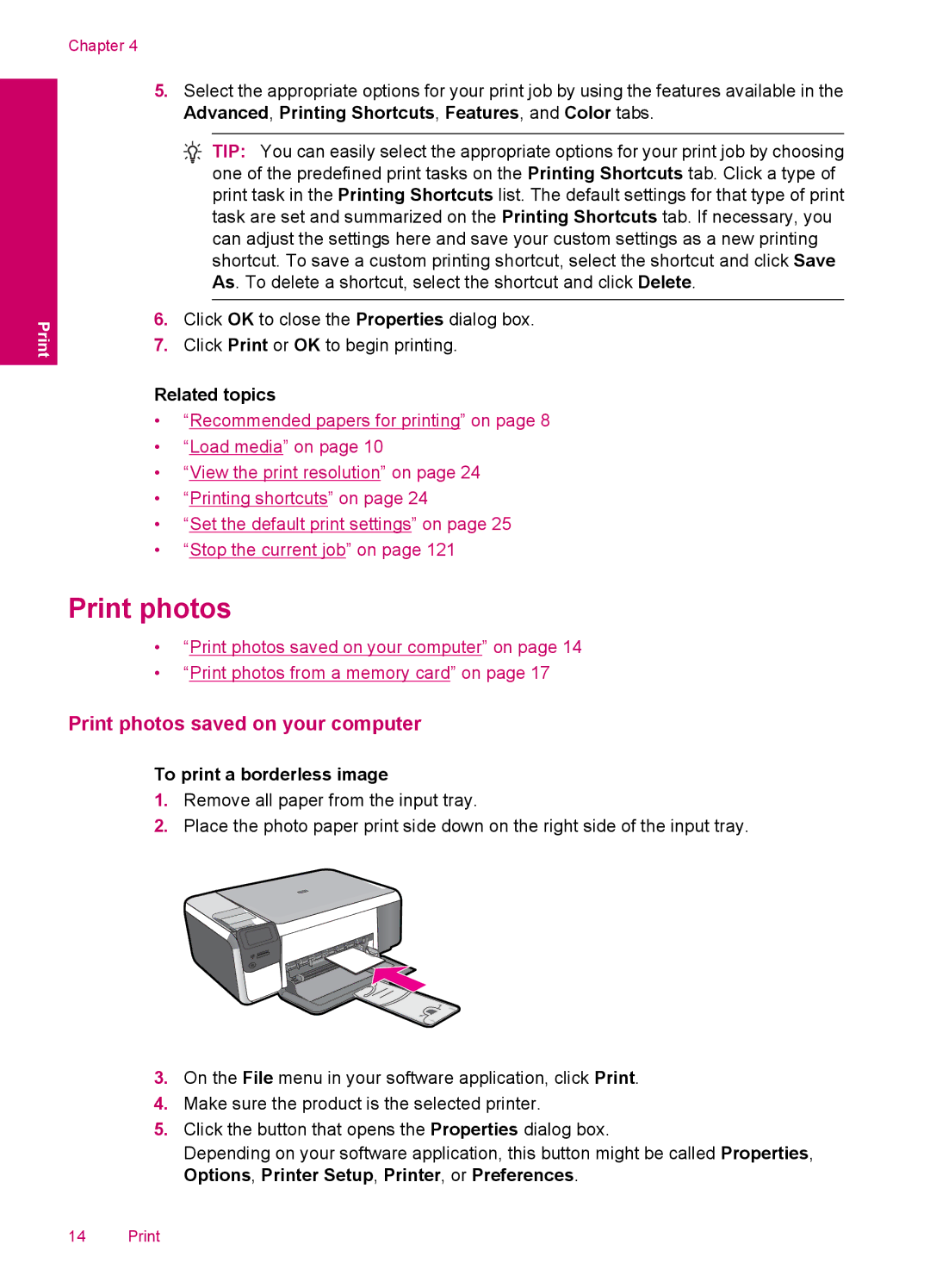 HP C4600, C4680 manual Print photos saved on your computer, To print a borderless image 