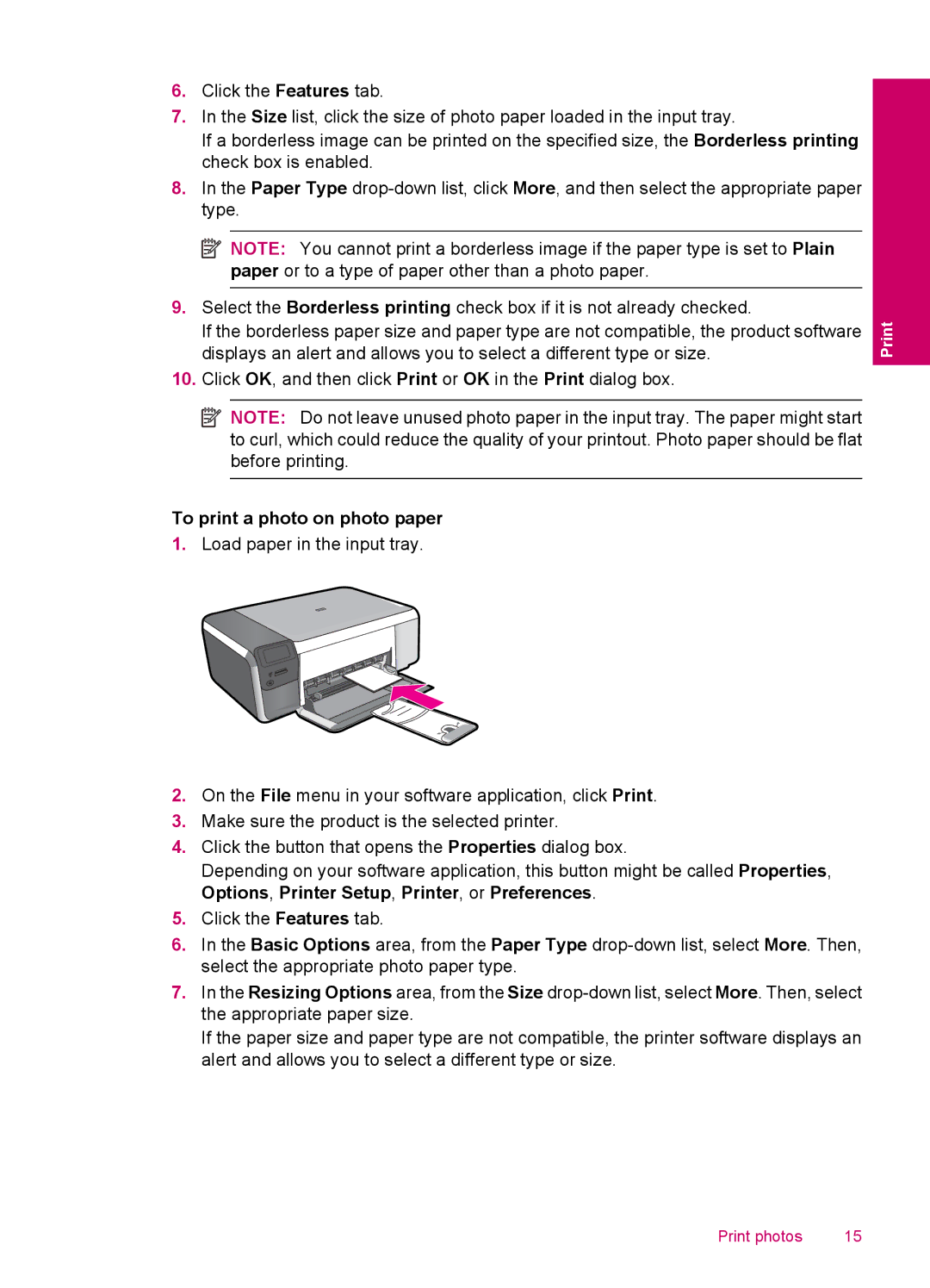 HP C4680, C4600 manual To print a photo on photo paper 