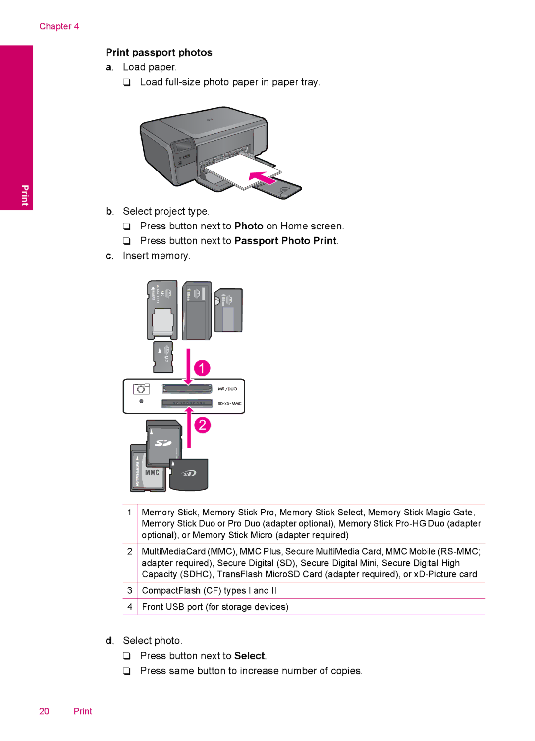 HP C4600, C4680 manual Print passport photos a. Load paper 