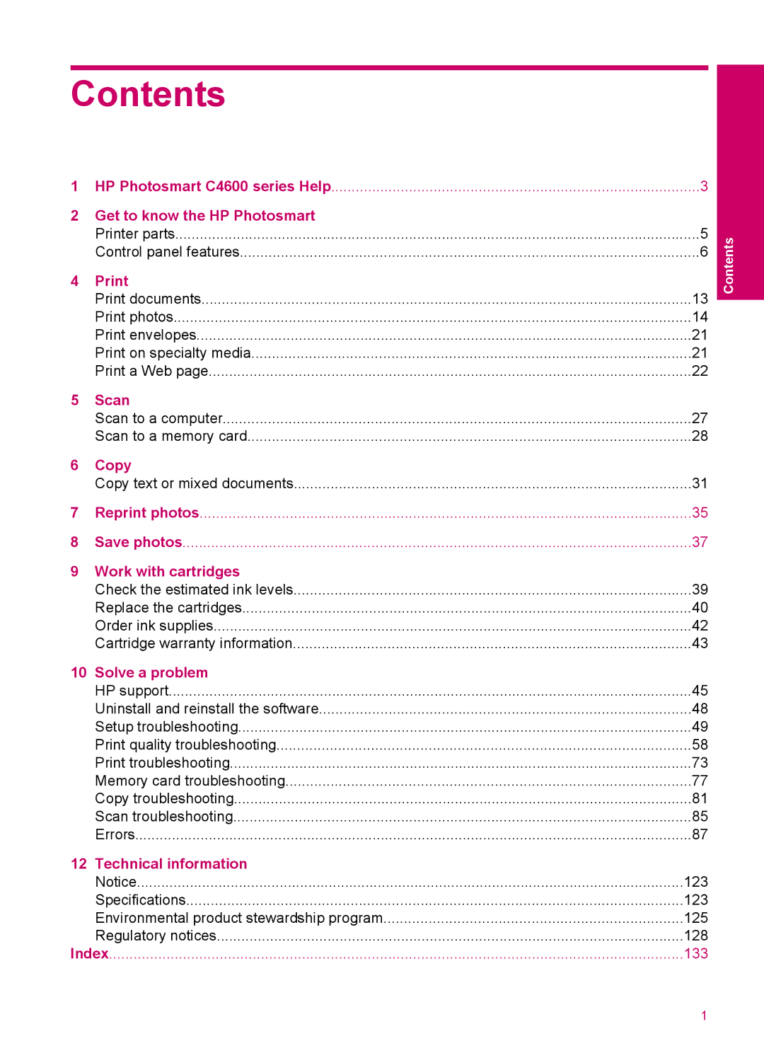 HP C4680, C4600 manual Contents 