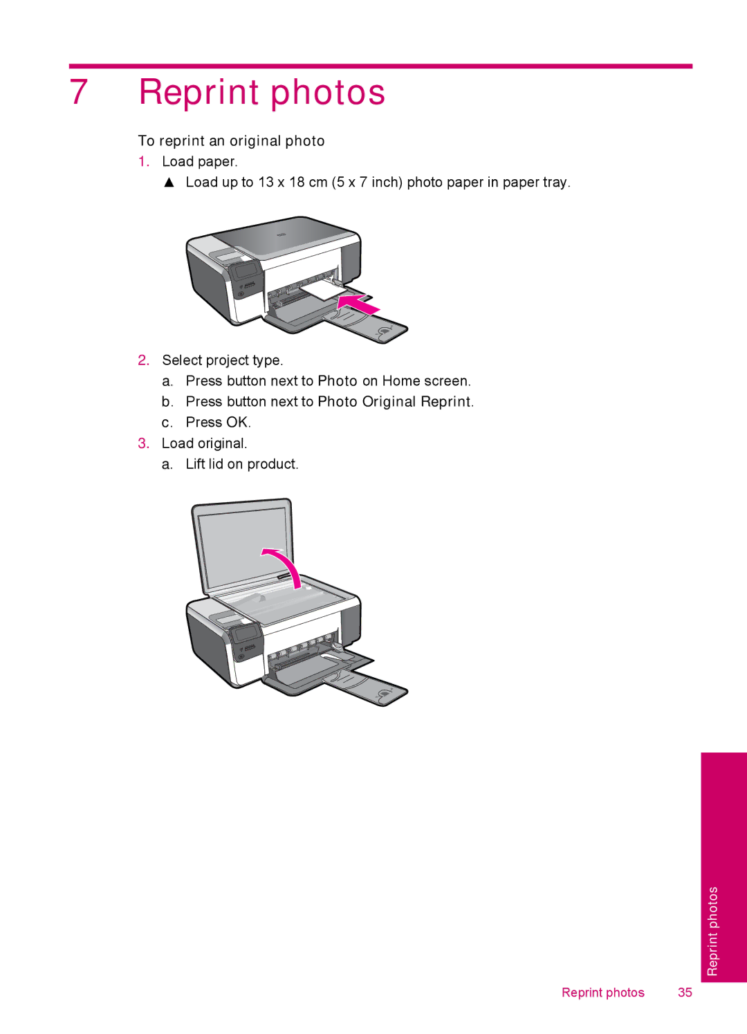 HP C4680, C4600 manual Reprint photos, To reprint an original photo 