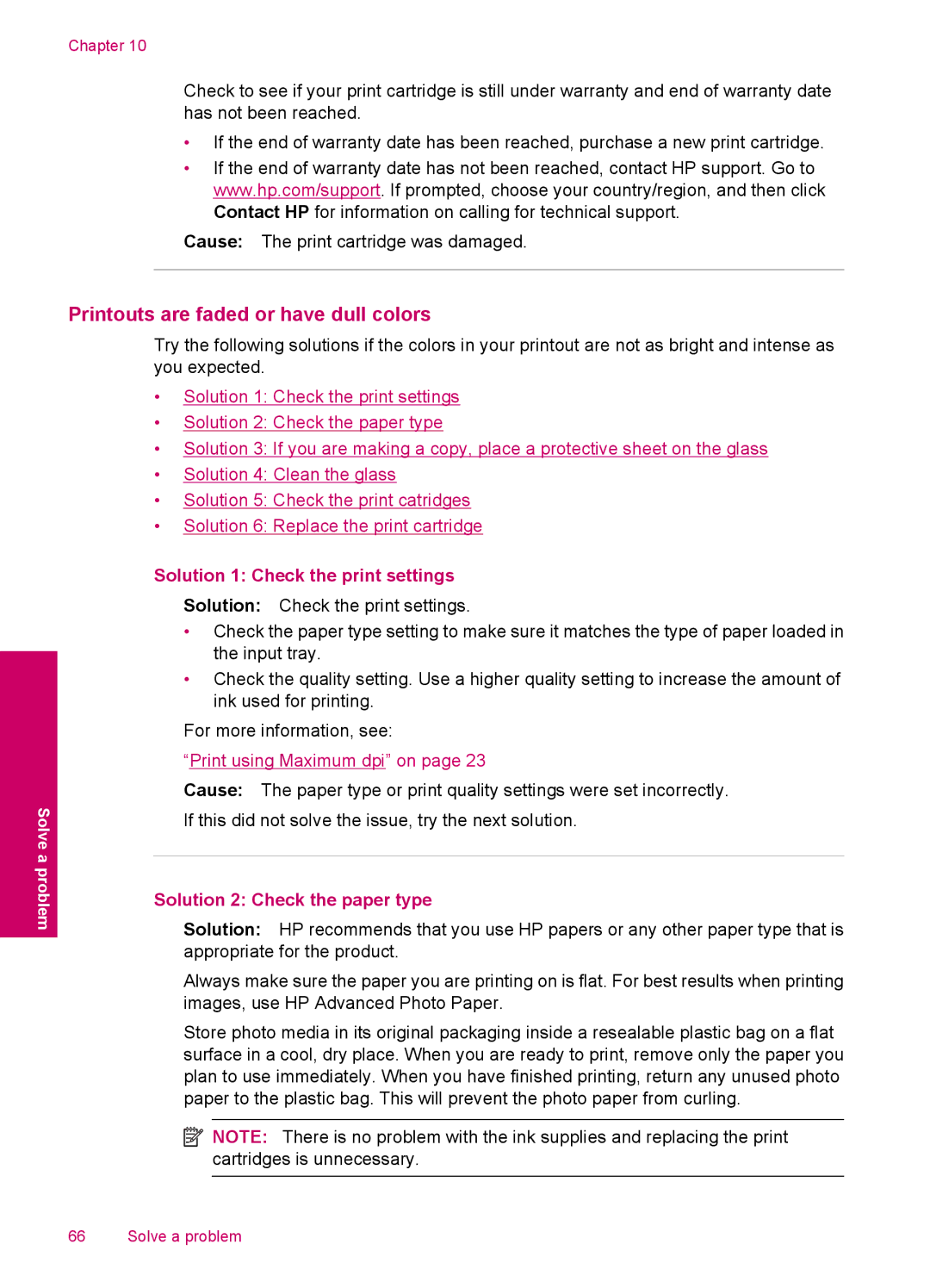 HP C4600, C4680 manual Printouts are faded or have dull colors, Solution 1 Check the print settings 