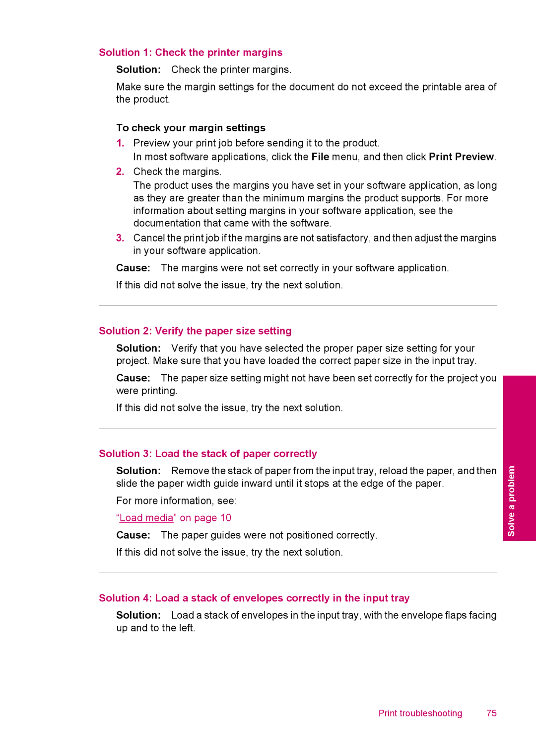 HP C4680 Solution 1 Check the printer margins, To check your margin settings, Solution 2 Verify the paper size setting 