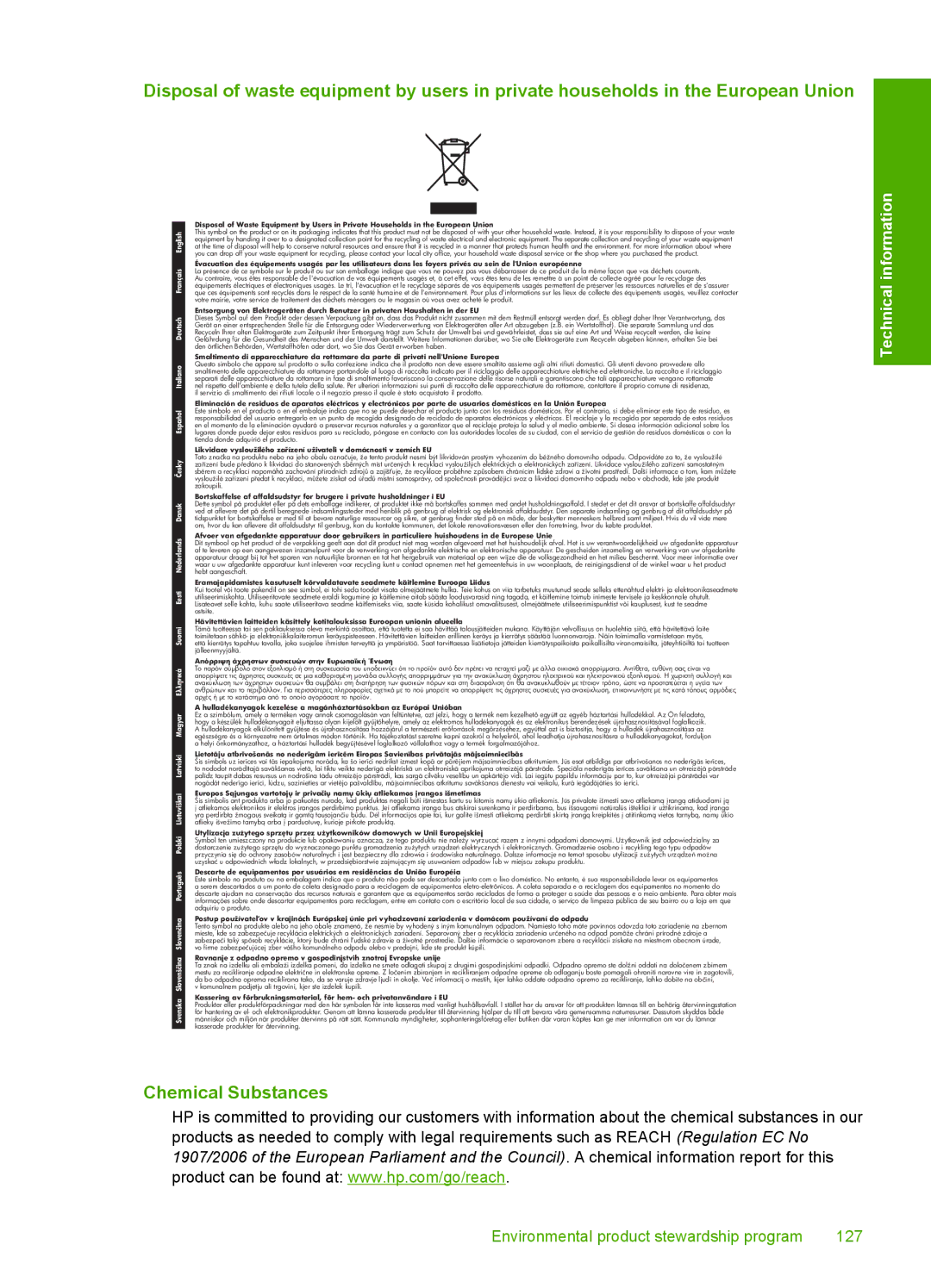 HP C4640, C4650, C4680 manual Chemical Substances, Italiano 